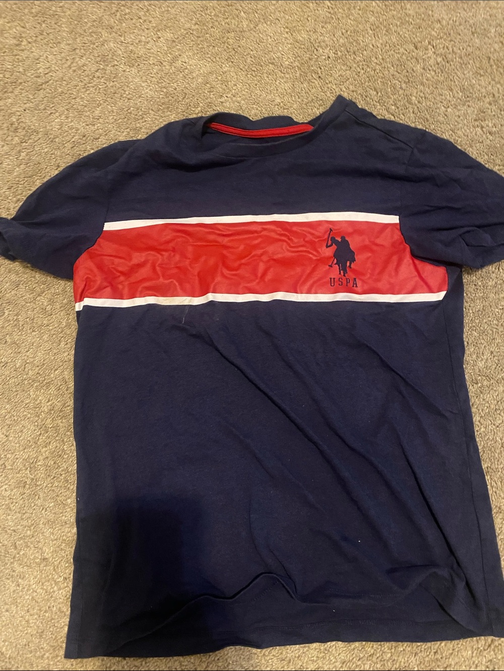 U.S. Polo Assn. Boys Navy and Red Striped Short Sleeve Tee